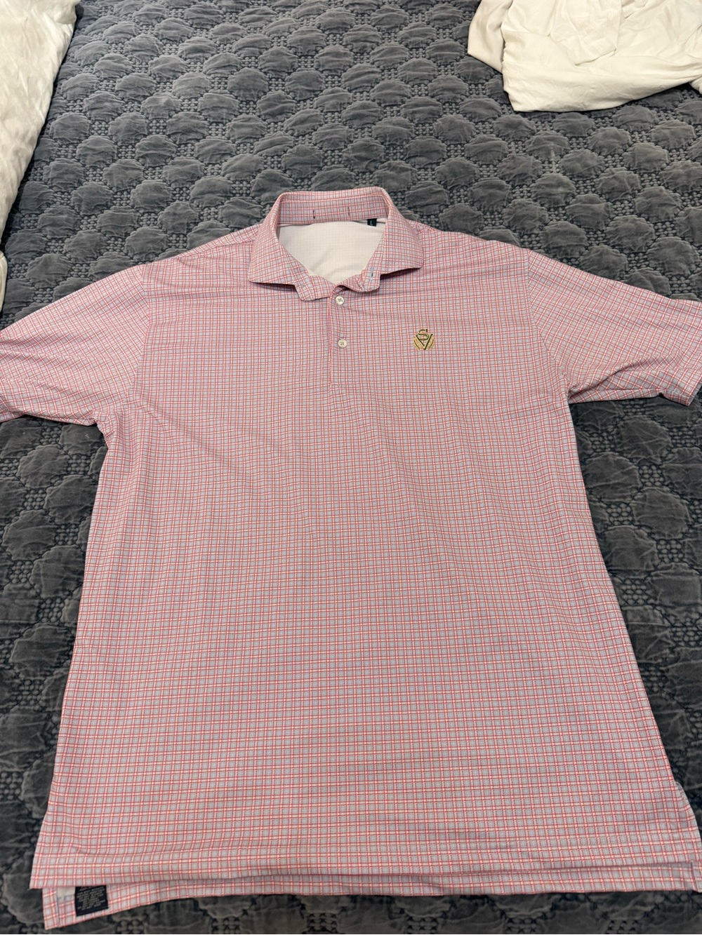 Men's Short-Sleeve Polo Shirt - Pink/Blue. Checkered - Large